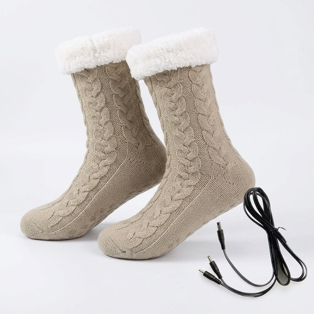 Heated Slippers Socks USB Cable Knit