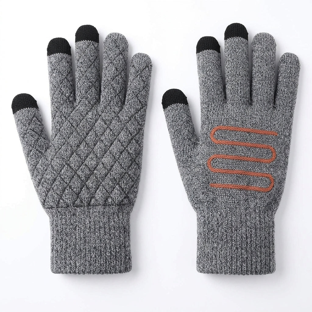 Women's Grey USB Heated Knit Gloves with Touchscreen Fingertips