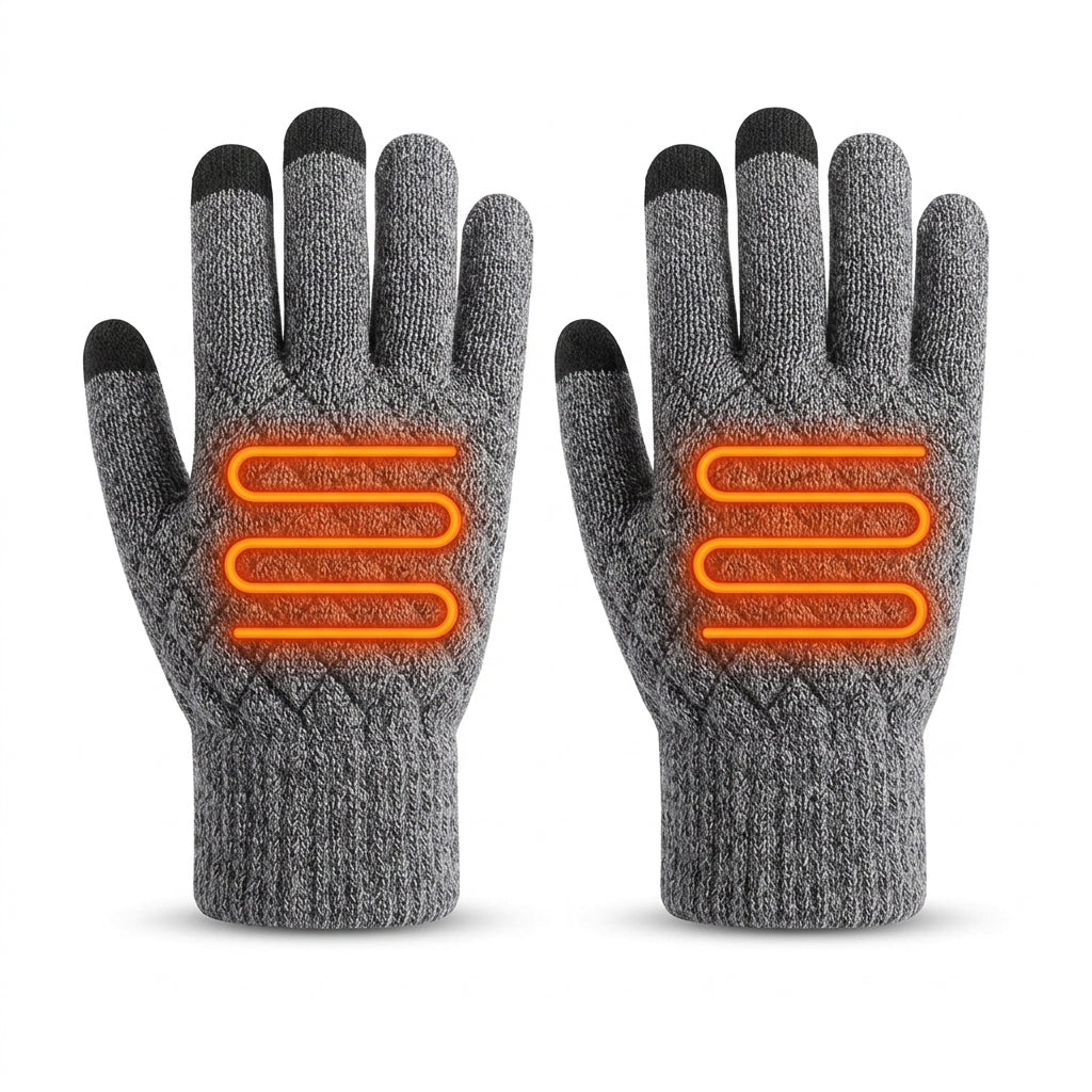 Women's Grey USB Heated Knit Gloves with Touchscreen Fingertips
