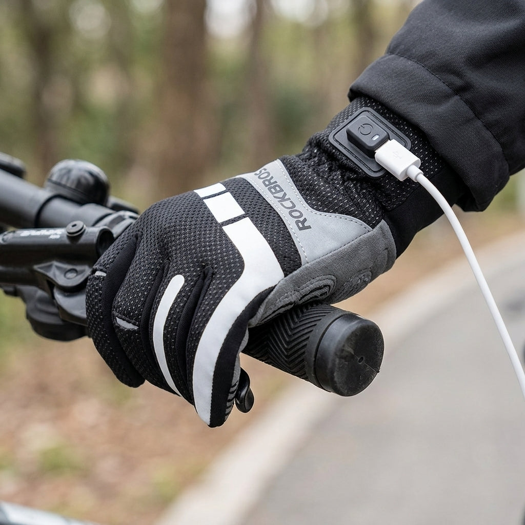 Electric Heated Cycling Gloves | Windproof Winter Bicycle Riding Gloves with Full-Digit Warmth & Anti-Slip Bar Grip
