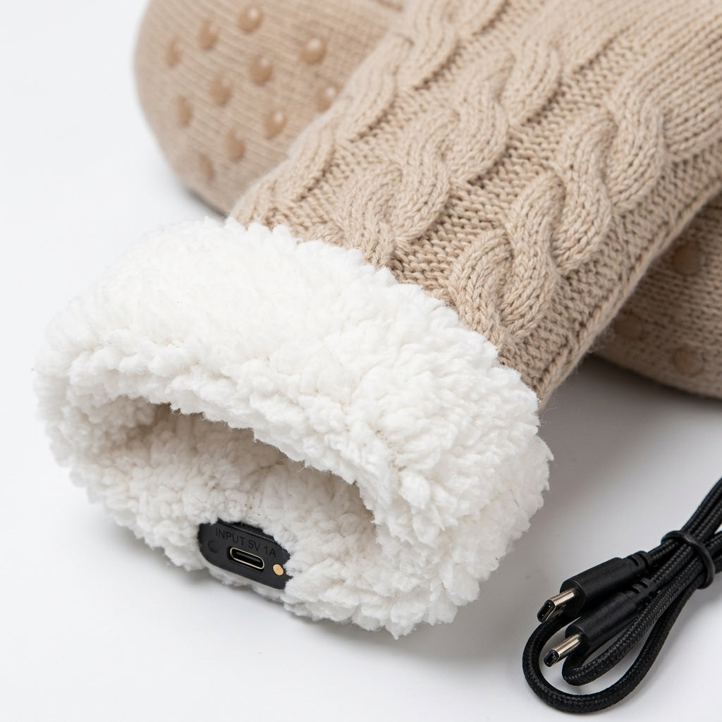 Heated Slippers Socks USB Cable Knit