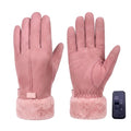 Women's Pink USB Electric Heated Gloves with Faux Fur Cuffs