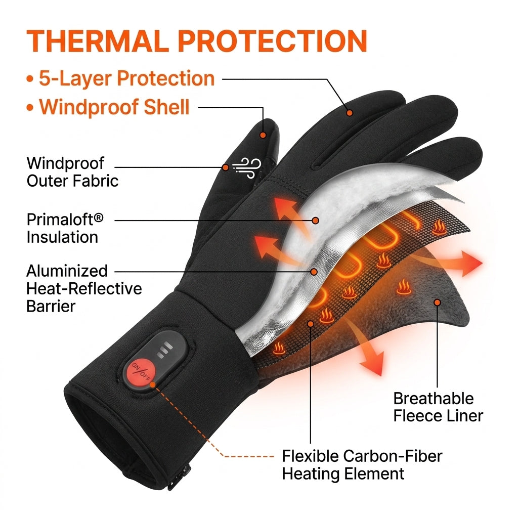 Rechargeable Electric Heated Cycling Gloves | Battery-Powered Waterproof Thermal Riding & Ski Gloves