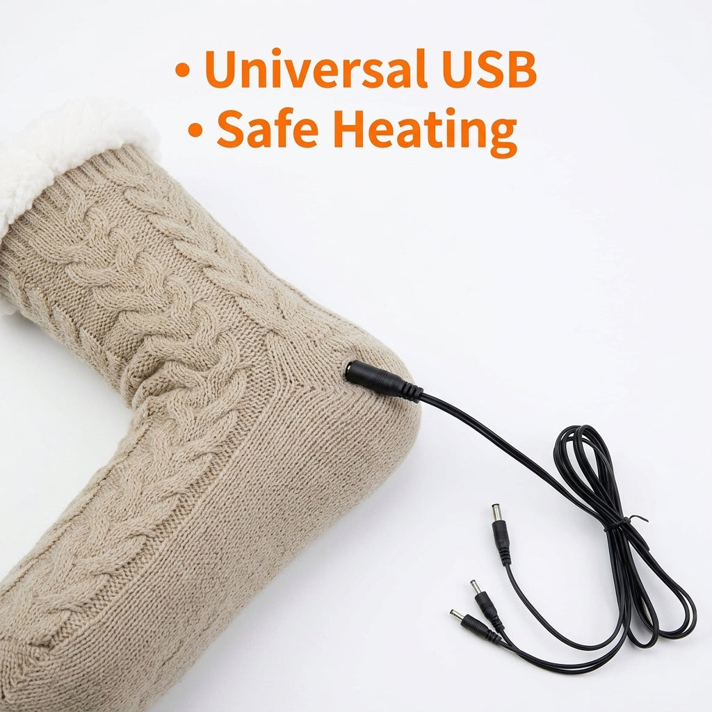 Heated Slippers Socks USB Cable Knit